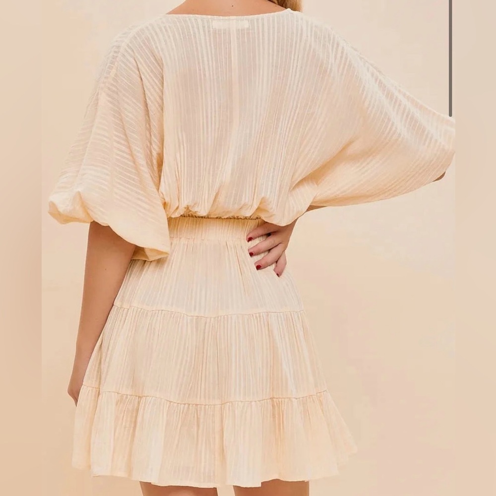 Mini Dress in Cream Flowy V-Neck with Tiered Skirt 100% Cotton with Poly Lining - Picture 3 of 9